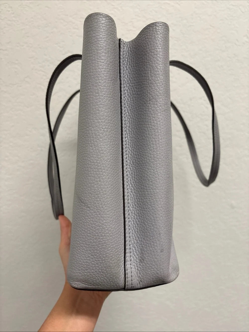 Tory Burch Light Gray Pebbled Leather Tote Bag